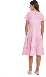 ⁦R&B Girls 125-0509Tg283-4 Textured Tiered Dress With Crew Neck And Short Sleeves⁩ - الصورة ⁦4⁩