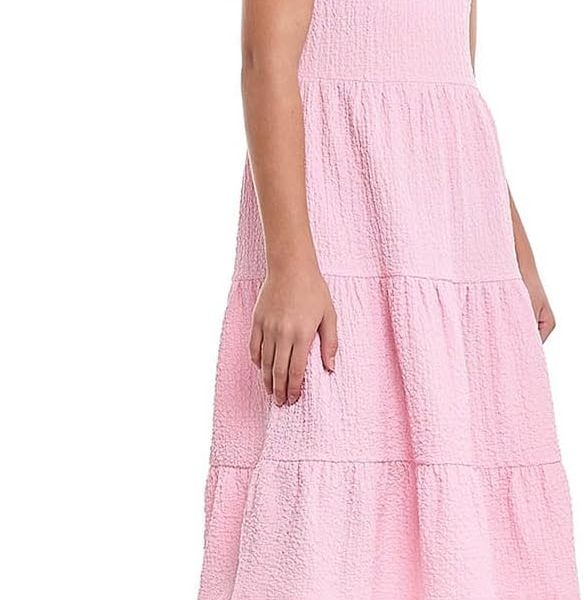 R&B Girls 125-0509Tg283-4 Textured Tiered Dress With Crew Neck And Short Sleeves