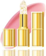 Transfer-Proof Color Changing Lipstick with Gold Foil, Gold Crystal Color Changing Lip Stick,PH Adjusting Lipsticks,Moisturizing Glossy Lip Gloss,Tinted Li/p Balm,Plumping/Glitter Lip G/loss