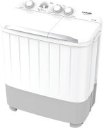 نيكاي غسالة شبه اوتوماتيكية بحوضين بوزن 6 كجم، تشغيل صامت، جسم مقاوم للصدا، غسيل سريع، NWM0800SPN24، تحميل علوي، ابيض