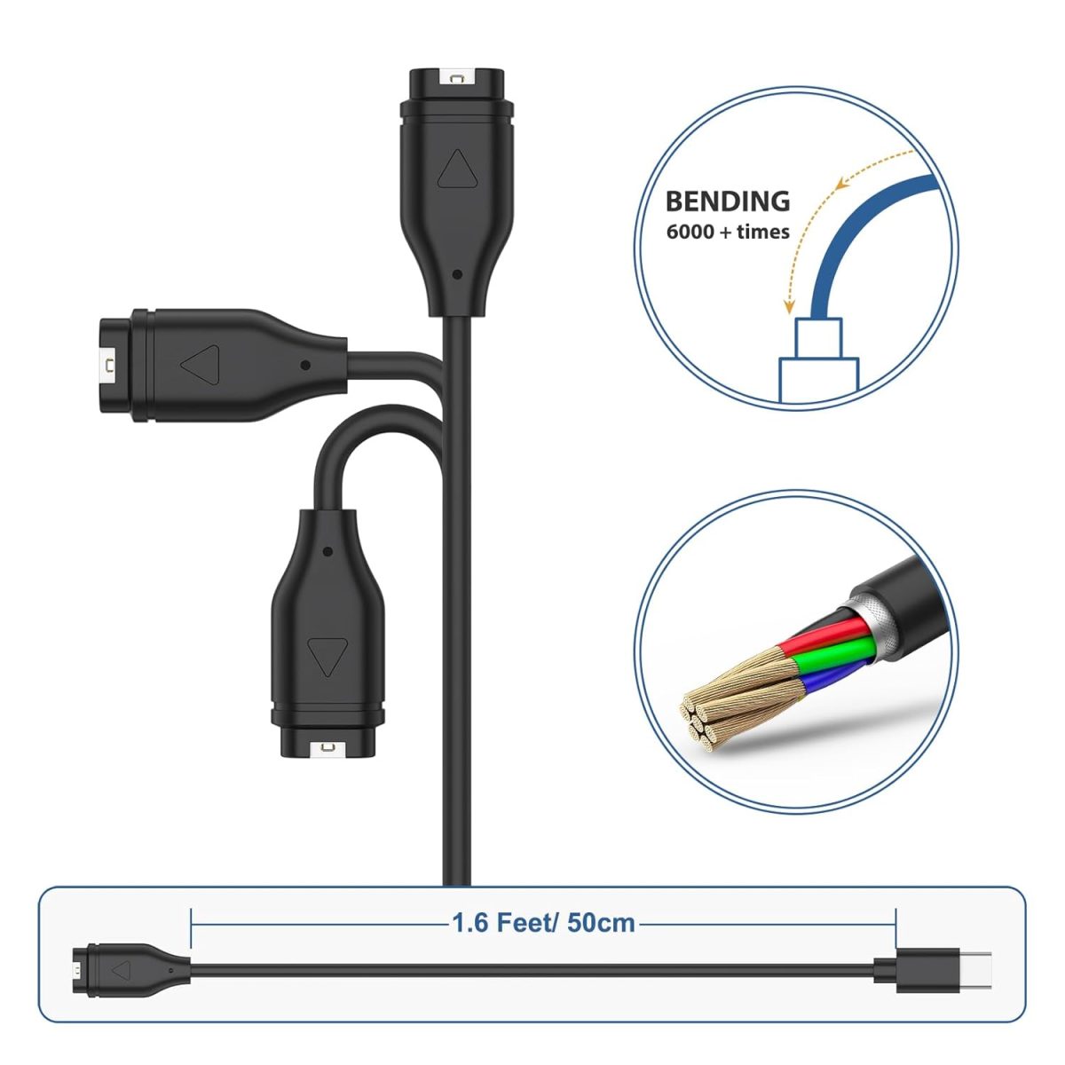 ⁦Zoye for Garmin Watch Charger, USB/Type C Charging Cable for Garmin Fenix 7 7S 7X 6 6S 6X 5 5S, Forerunner 945 45 45S 245 Music, Vivoactive 5 4 4S 3, Venu Sq 2 2S, Instinct (USB C 50CM)⁩ - الصورة ⁦2⁩