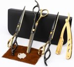 ⁦Dozmux Professional Black Gold Hairdressing Teeth Scissors Stainless Steel Barber Hair Cutting Sets Salon Multifunctional Thinning Straight Shears Tools for Mother Father's Gift⁩ - الصورة ⁦2⁩