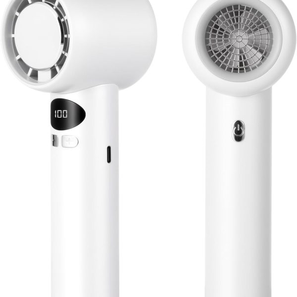 Portable Handheld Fan, 3000mAh Rechargeable Mini Turbo Fan with Digital Display, 13000 RPM High Speed, Speed Adjustable, Travel Essentials White