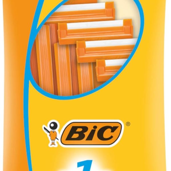 BIC 1 Sensitive Men's Razor, 20 Disposable Razors with 1 Blade Each, Grooved Plastic Handle, Ideal for on the Go