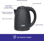 ⁦غلاية كهربائية 1.8 لتر من الفولاذ المقاوم للصدأ بقدرة 1500 واط سريعة الغليان مع إغلاق تلقائي وحماية من الغليان حتى الجفاف ومقبض مريح وهيكل مزدوج الطبقات وفتحة واسعة وفوهة صب من لينكس - موديل KT-2104⁩ - الصورة ⁦6⁩