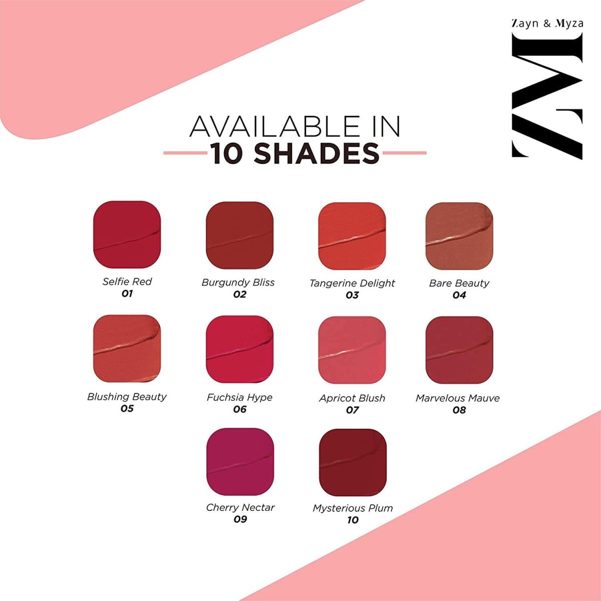 ⁦ZM Zayn & Myza Transfer-Proof Power Matte Lip Colour - Extremely Smooth, Smudge Proof & Lightweight Formula, 3.2 g (Blushing Beauty)⁩ - الصورة ⁦5⁩