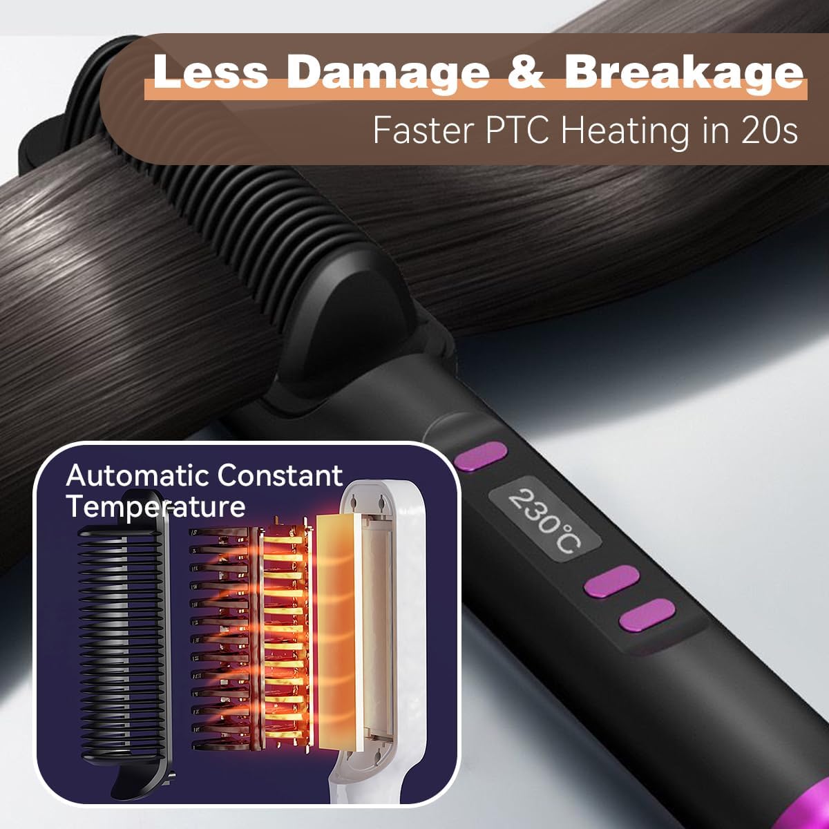 61JKkwzy1L._AC_SL1200_.jpg فرشاة فرد الشعر من اي سي في في، مشط فرد الشعر الأيوني للنساء، مجموعة تسخين ودرجة حرارة سريعة لمدة 20 ثانية (80-230 درجة مئوية)، شاشة LED/مضادة للحروق، تصفيف الشعر في الصالون في المنزل - الصورة 6