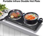 ⁦CUSIMAX Infrared Hot Plate 1200W+1200W Double Ceramic Plate Electric Stove for Cooking, Dual independent temperature Cooktop Burner, Compatible for All Cookwares, Black⁩ - الصورة ⁦5⁩