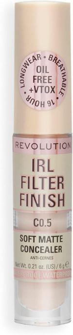 ⁦Makeup Revolution IRL Filter Finish Concealer, Medium to Full Coverage, Matte Finish, C0.5, Fair Skin Tones, 6g⁩ - الصورة ⁦6⁩