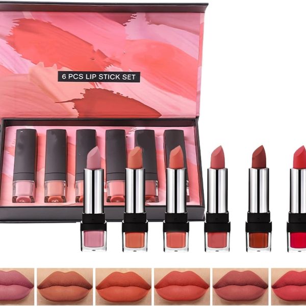 6Pcs Lipstick Makeup Set, Lip Plumping Makeup Set, Long Lasting Lip Gloss Set, Waterproof Halloween Lip Makeup Valentine's Day Gift Set for Girls and Women