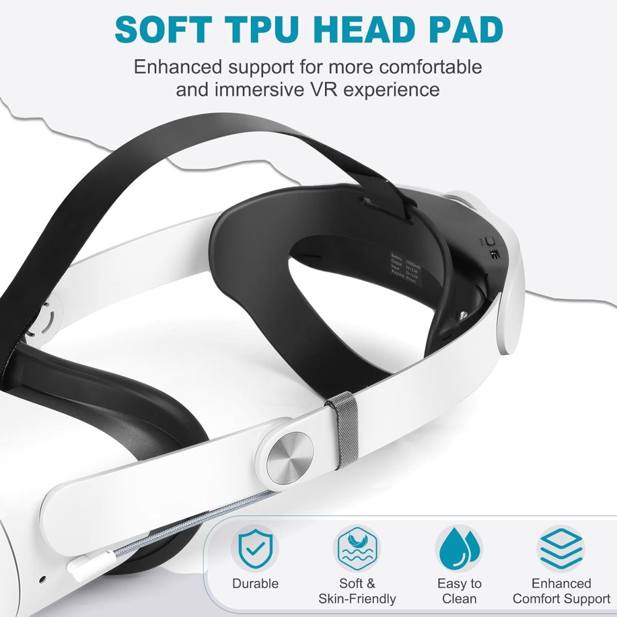 ⁦Hurra Head Strap with Battery for Oculus Quest 2, 10000mAh Fast Charging Battery Pack Extend 8H Playtime, Counter Balance Adjustable Elite Strap Replacement Accessories Enhanced Comfort Support in VR⁩ - الصورة ⁦3⁩