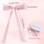 ⁦6PCS Bow Hair Clips, Soft Silky Stain Ribbon Hair Clips for Women, Cute Hair Bows with Long Tail, Solid Bows for Female Thick Thin Long Hair,Hair Accessories (Macaron)⁩ - الصورة ⁦3⁩