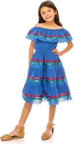 فستان مكسيكي تقليدي للبنات سينكو دي مايو فييستا من يونيك، مقاس 2-14، قطن