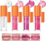 LBOYLOVE® 4 PCS Tinted Lip Oil, Big Brush Head Long Lasting Hydrating Shimmery Transparent, Lip Plumper Lipgloss, Long Lasting Shimmer Plumping Lipgloss For Women and Teenage Girls (Set A)