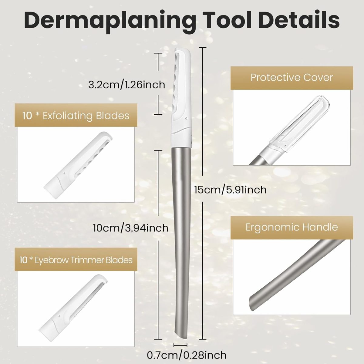 ⁦Dermaplaning Tool for Face Exfoliation, with 20 Replaceable Blades, Facial Shaver/Eyebrow Razor, Peach Fuzz Removal Eyebrow Shaper for Women, Easy to Use Dermaplaner Help Exfoliate and Smooth Skin⁩ - الصورة ⁦5⁩