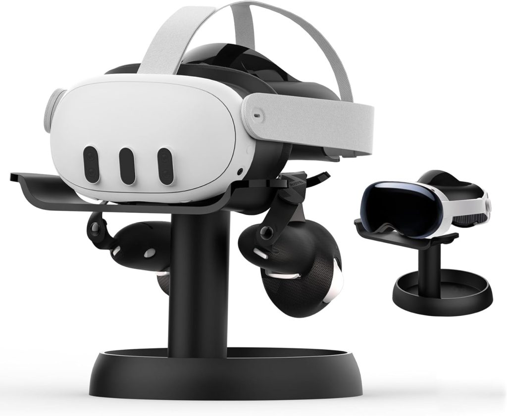 حامل في ار متوافق مع ميتا كويست 3/اوكيولوس كويست 2/بيكو 4/فيجن برو - قاعدة عرض رأسي لسماعات الرأس العالمية، دعامة ثابتة مع قاعدة تخزين دائرية، من نالاكال، بلاستيك