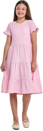 ⁦R&B Girls 125-0509Tg283-4 Textured Tiered Dress With Crew Neck And Short Sleeves⁩ - الصورة ⁦2⁩
