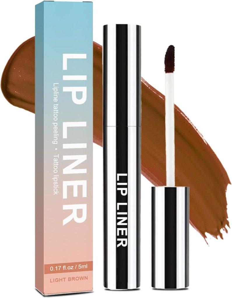 AmiCera Lip Stain Peel Off, Brown Lip Liner, Lip Tattoo Peel Off Long Lasting Waterproof Lip Tint, Natural Matte Highly Pigmented Transfer Proof Lipstick Lipstain, Light Brown