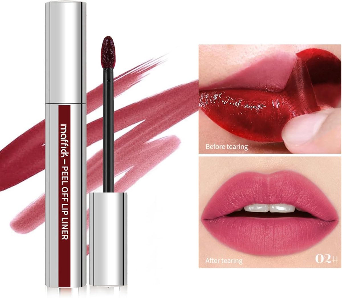 ⁦Mrettick 3PCS Lip Liner，Peel Off Lip Liner Tattoo, Peel Off Lip Stain, Long Lasting Lip Stain Peel Off, Infused with Hyaluronic Acid & Vitamin E, Makeup Gift for Women⁩ - الصورة ⁦4⁩