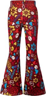 ⁦LENSOUS Girls Kids 60s 70s Hippie Costume Pants Set Outfits Fringe Vest Peace Flared Pants Accessories Set⁩ - الصورة ⁦3⁩