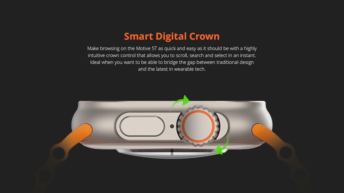 RIVERSONG Motive 5T Calling Smart Watch, 2.1 Inch Touch Display, Multisports Modes, 24h Health Management, AI Voice Assistant, Waterproof Watch for Android-iPhone iOS, Titanium + Orange Strap