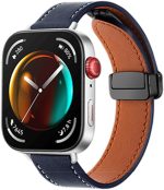 Newentor Strap Compatible with Huawei Watch Fit 4 Pro/4/3 2024, Magnetic D-Buckle Breathable Genuine Leather Watch Strap, Soft Replacement Bracelet Compatible with Huawei Watch Fit 4 Pro/4/3 Band