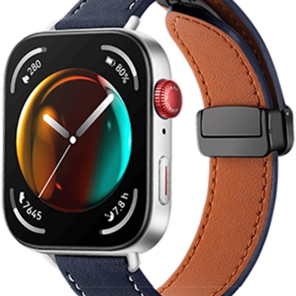 Newentor Strap Compatible with Huawei Watch Fit 4 Pro/4/3 2024, Magnetic D-Buckle Breathable Genuine Leather Watch Strap, Soft Replacement Bracelet Compatible with Huawei Watch Fit 4 Pro/4/3 Band