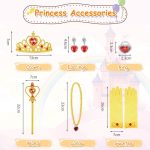 ⁦BSBUY Belle Costume, Girls Beauty and the Beast Costumes, 6 Pieces Princess Belle Dress, with Crown Wand Gloves, Girls Beautiful Dresses Set for Cosplay Christmas Party Halloween, 100⁩ - الصورة ⁦2⁩