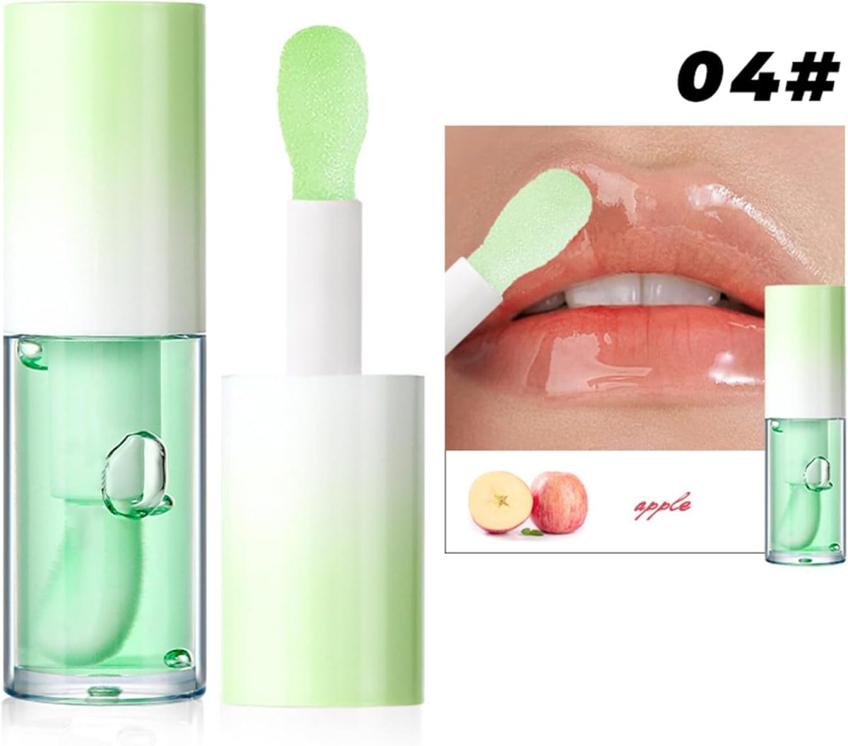 ⁦Fruity Glow Lip Oil Honey Melon Flavor Hydrating Clear Non-Sticky Lip Gloss for Dry Makeup Base Lipstick Make Up Lipgloss Gloss (Apple Flavor Lip Oil)⁩ - الصورة ⁦2⁩