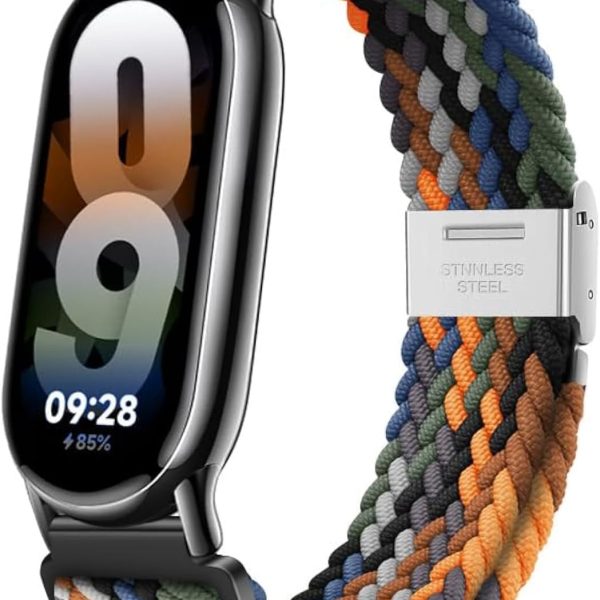 سوار ساعة بديل رياضي مرن من النايلون قابل للتعديل وناعم وجيد التهوية بتصميم حلقي فردي مضفر متوافق مع ساعة شاومي مي باند 8