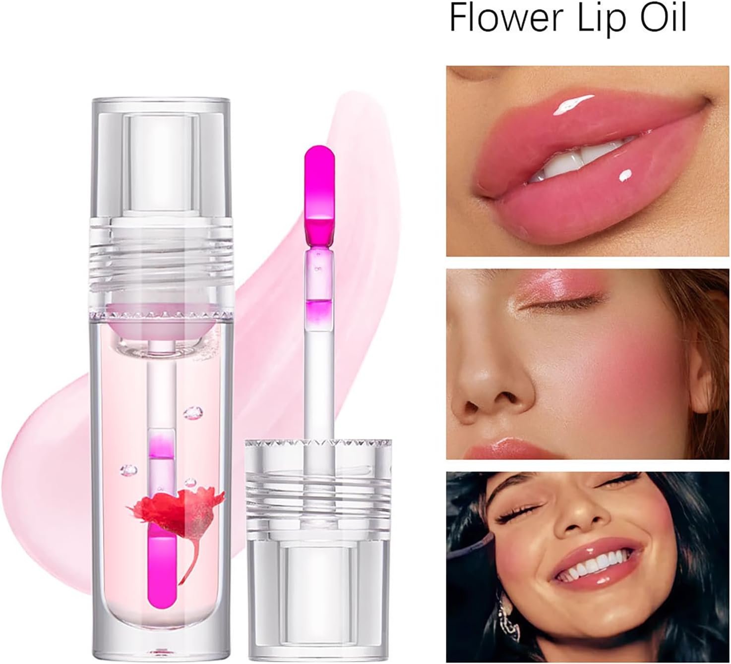 61U4RCN4OFL._AC_SL1500_.jpg مجموعة زيت شفاه لتكبير الشفاه من كولور تشينج، ملمع شفاه شفاف للعناية بالشفاه، زيت مرطب شفاه نباتي طبيعي، مغذي، غير لزج - الصورة 2