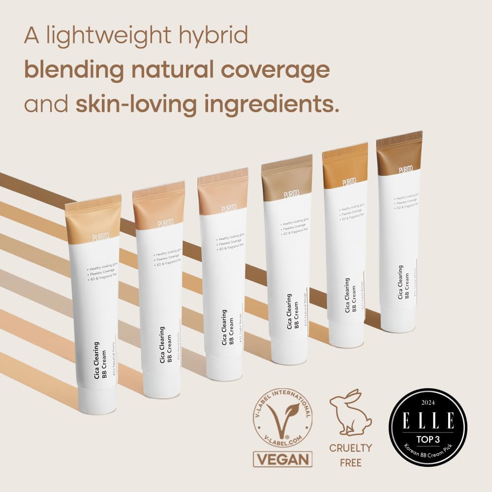 61UsTcTPYeL._AC_SL1000_.jpg PURITO | Cica Clearing BB Cream, Natural Beige #23, 1 fl.oz/30ml, Vegan BB Cream, Foundation, Not Tested on Animals - الصورة 3
