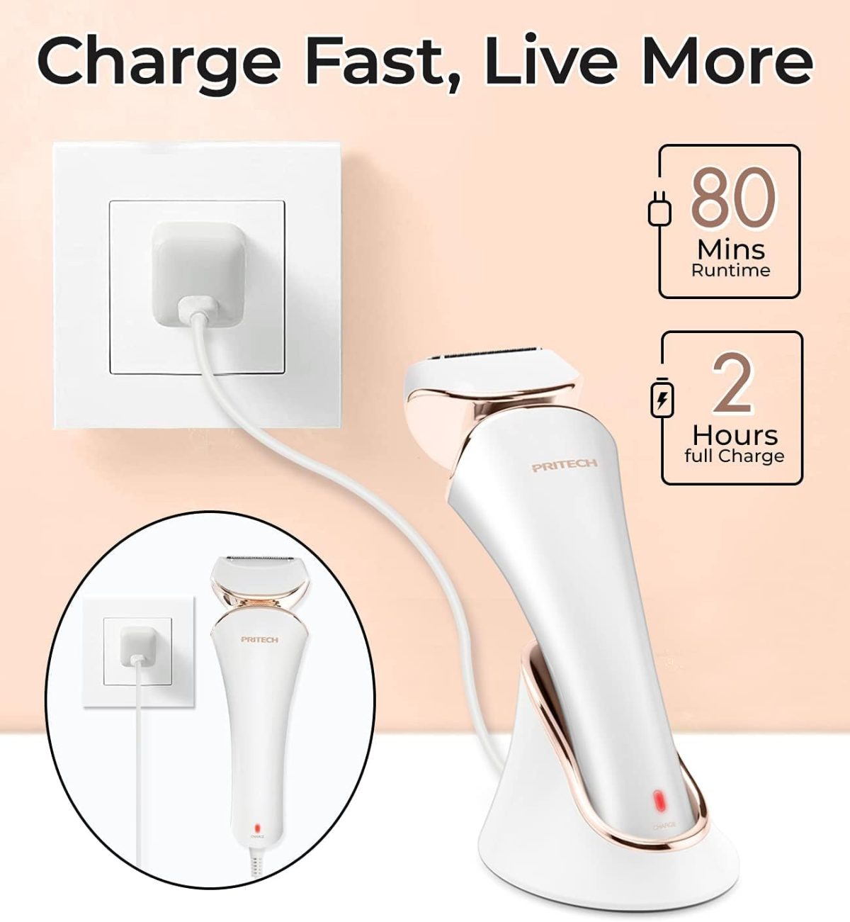 ⁦PRITECH Electric Shaver for Women,Ladies Shaver,Lady Razor for Legs,Arm,Underarm,Bikini,USB Rechargeable Razor Wet&Dry Cordless for Woman⁩ - الصورة ⁦6⁩