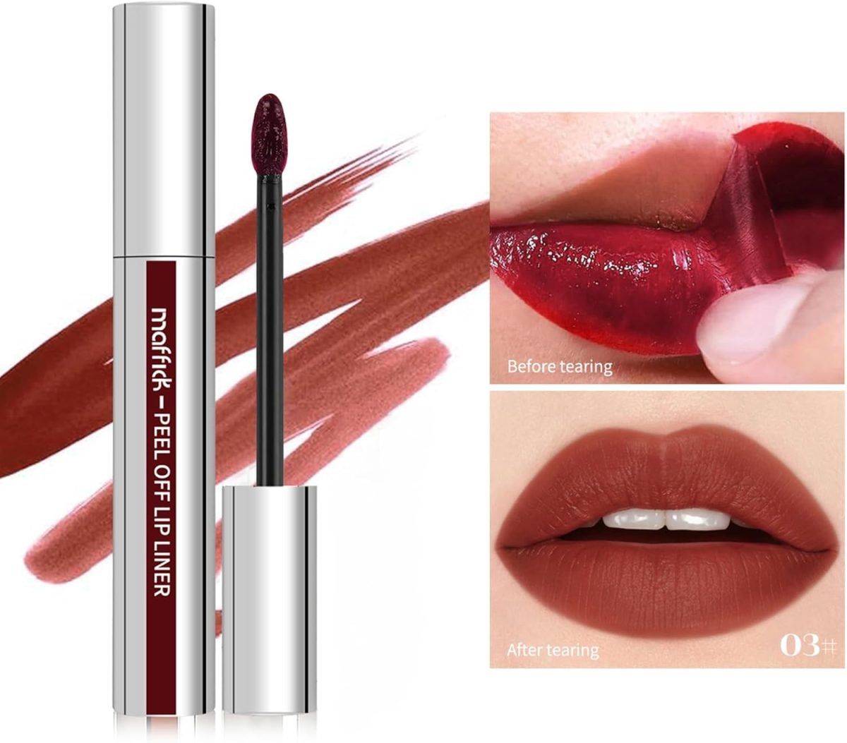 ⁦Mrettick 3PCS Lip Liner，Peel Off Lip Liner Tattoo, Peel Off Lip Stain, Long Lasting Lip Stain Peel Off, Infused with Hyaluronic Acid & Vitamin E, Makeup Gift for Women⁩ - الصورة ⁦5⁩