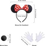 ⁦زي تنكري فاخر بتصميم ميني من اتورتشر مع طوق شعر على شكل اذني فار وفيونكة وقفازات وانف للاطفال والبنات، لحفلات اعياد الميلاد والهالوين وتنورة قصيرة منقطة⁩ - الصورة ⁦2⁩