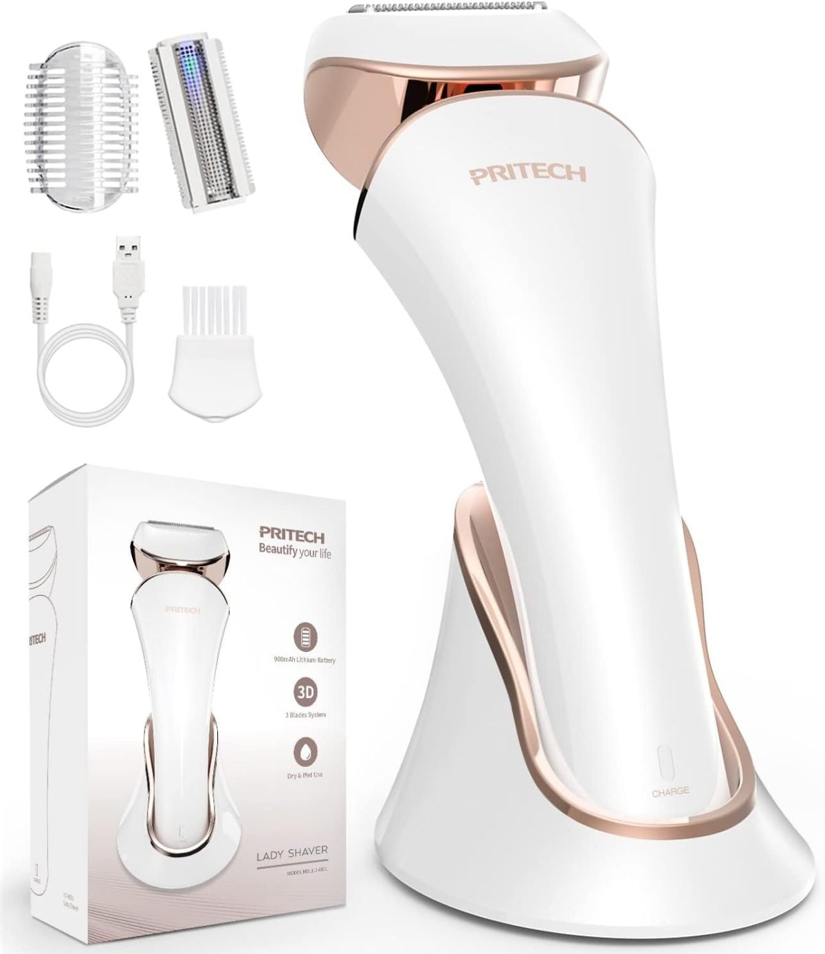 PRITECH Electric Shaver for Women,Ladies Shaver,Lady Razor for Legs,Arm,Underarm,Bikini,USB Rechargeable Razor Wet&Dry Cordless for Woman