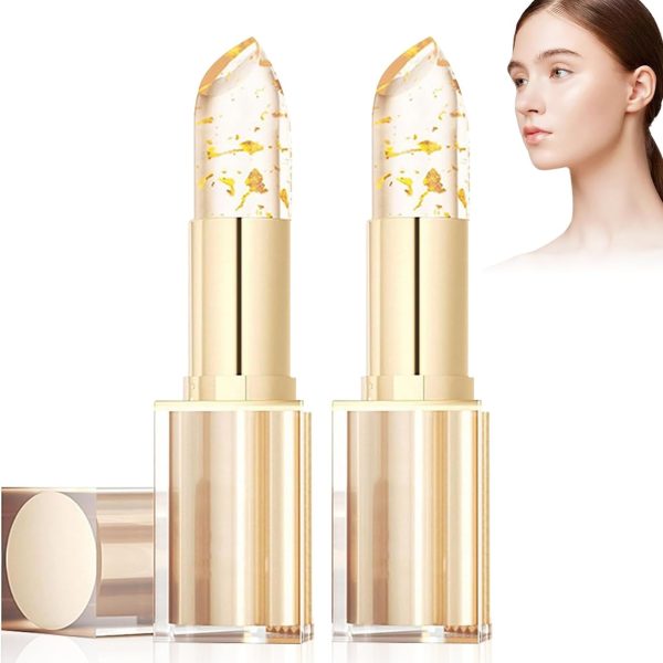 احمر شفاه متغير اللون مقاوم للانتقال من قطعتين، احمر شفاه متغير اللون ذهبي كريستالي، احمر شفاه متغير اللون، مرطب شفاه يدوم طويلا، احمر شفاه شفاف يتغير لونه