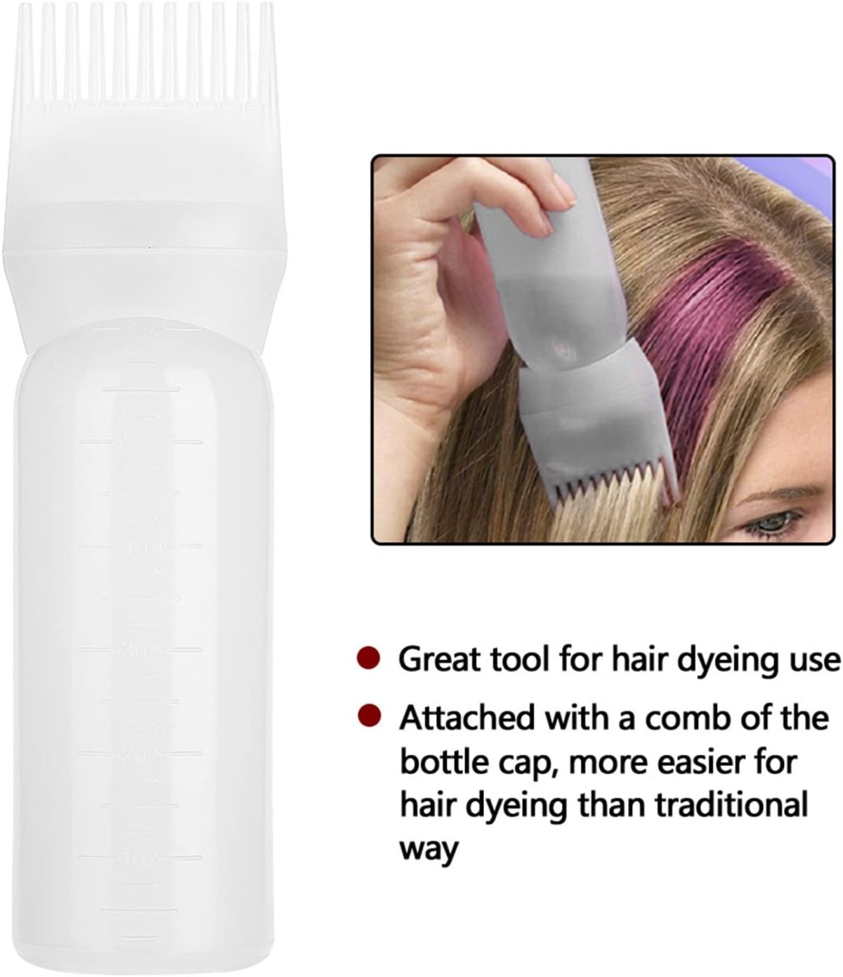 ⁦Serlium Root Comb Applicator - 160ml Lightweight Oil Bottle for Scalp Treatment and Hair Coloring with Graduated Scale Bottle Brush (White)⁩ - الصورة ⁦7⁩
