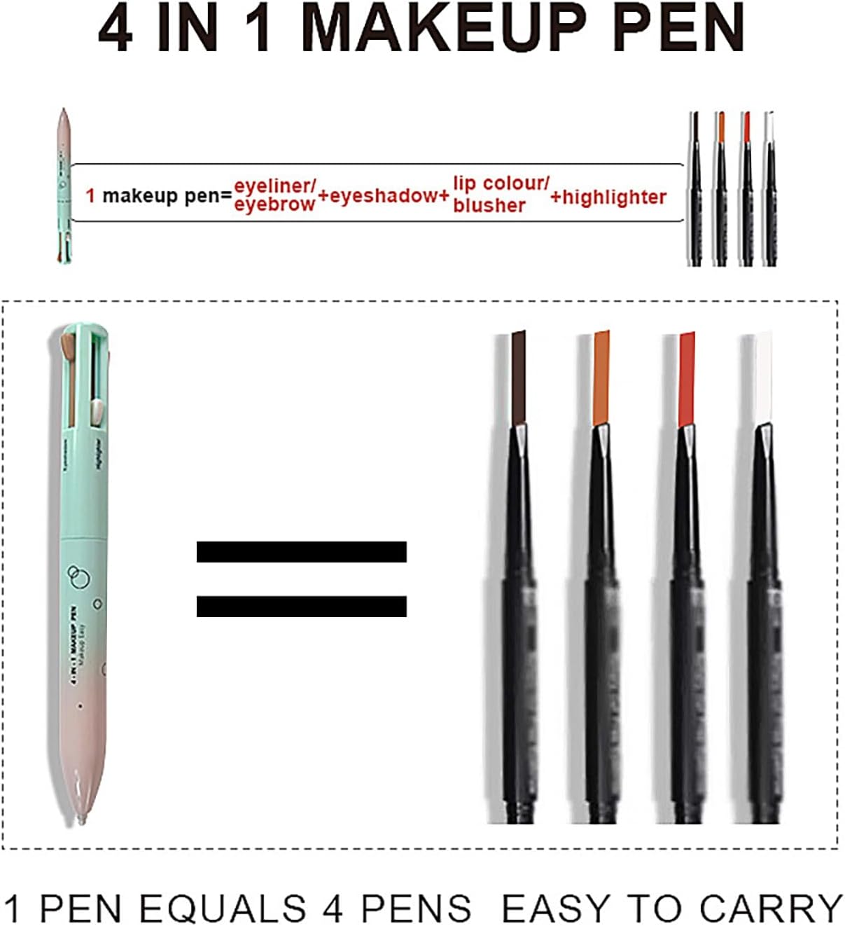 61Vc6lYPxPL._AC_SL1500_.jpg 4 in 1 Makeup Pen, Eyebrow/Eyeliner, Eyeshadow, Highlighter, Lip Liner - Waterproof, 4 Color Portable Beauty Pen for Daily & Travel Makeup, Easy-To-Apply, 1 Count - الصورة 6