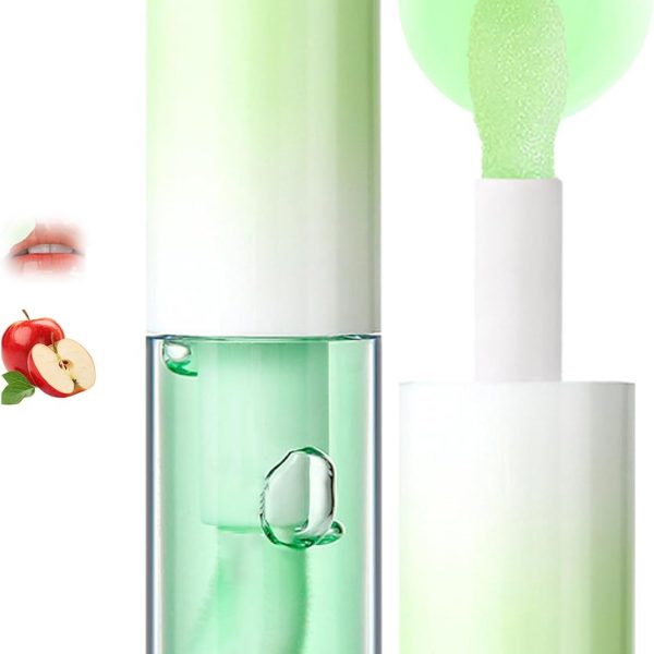 Fruity Glow Lip Oil Honey Melon Flavor Hydrating Clear Non-Sticky Lip Gloss for Dry Makeup Base Lipstick Make Up Lipgloss Gloss (Apple Flavor Lip Oil)