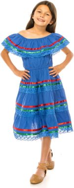 ⁦فستان مكسيكي تقليدي للبنات سينكو دي مايو فييستا من يونيك، مقاس 2-14، قطن⁩ - الصورة ⁦4⁩