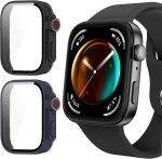 RUEKAN 2 Pack Screen Protector Case for Huawei Watch Fit 4 Pro, Hard PC Bumper Cover Built-in HD Tempered Glass Screen Protector Shell Cover (Black+Blue, Huawei Watch Fit 4 Pro)