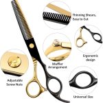 ⁦Dozmux Professional Black Gold Hairdressing Teeth Scissors Stainless Steel Barber Hair Cutting Sets Salon Multifunctional Thinning Straight Shears Tools for Mother Father's Gift⁩ - الصورة ⁦4⁩
