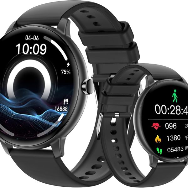 ساعة ذكية | ساعات ذكية للرجال | شاشة HD 1.38 انش | مكالمات بلوتوث | مقاومة للماء IP67 | حواف رفيعة للغاية | متوافقة مع iOS واندرويد (اسود)