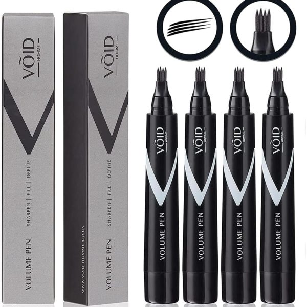 فويد هوم قلم حشو اللحية للرجال عبوة من 4 قطع مجموعة اقلام لحية فورية وقلم تحديد سهل الاستخدام ملء مقاوم للماء اسود