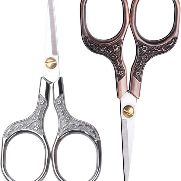 مقص دقيق صغير فينتاج من قطعتين، مجموعة تجميل متعددة الاغراض لتشذيب الشعر والوجه واللحية والحواجب والرموش ومقص الخياطة والتطريز والحرف اليدوية والعمل الفني والاستخدام اليومي