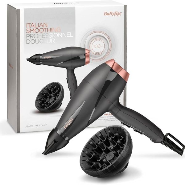 BaByliss Hair Dryer, 2100W, 2 Speed Setting, 106KM Speed Per Hour, 2 Heat, Cold Shot, Slim Concentrator Nozzle, Removable Rear Filter, 6709DSDE, Black