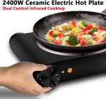 ⁦CUSIMAX Infrared Hot Plate 1200W+1200W Double Ceramic Plate Electric Stove for Cooking, Dual independent temperature Cooktop Burner, Compatible for All Cookwares, Black⁩ - الصورة ⁦3⁩