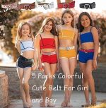 ⁦Bukela 5 Pieces Girls Fashion Belt PU Leather Belts Cute Heart Shape With Metal Buckle Elastic Stretch Adjustable Waist Belt for Girls Jeans Dress⁩ - الصورة ⁦6⁩