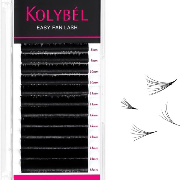 KOLYBEL Eyelash Extensions Easy Fan Lashes 0.07 Thickness C Curl 15mm Single Length Auto Blooming Lash Extension Volume Lashes Lasting Self Fanning Lashes(0.07-C,15mm)